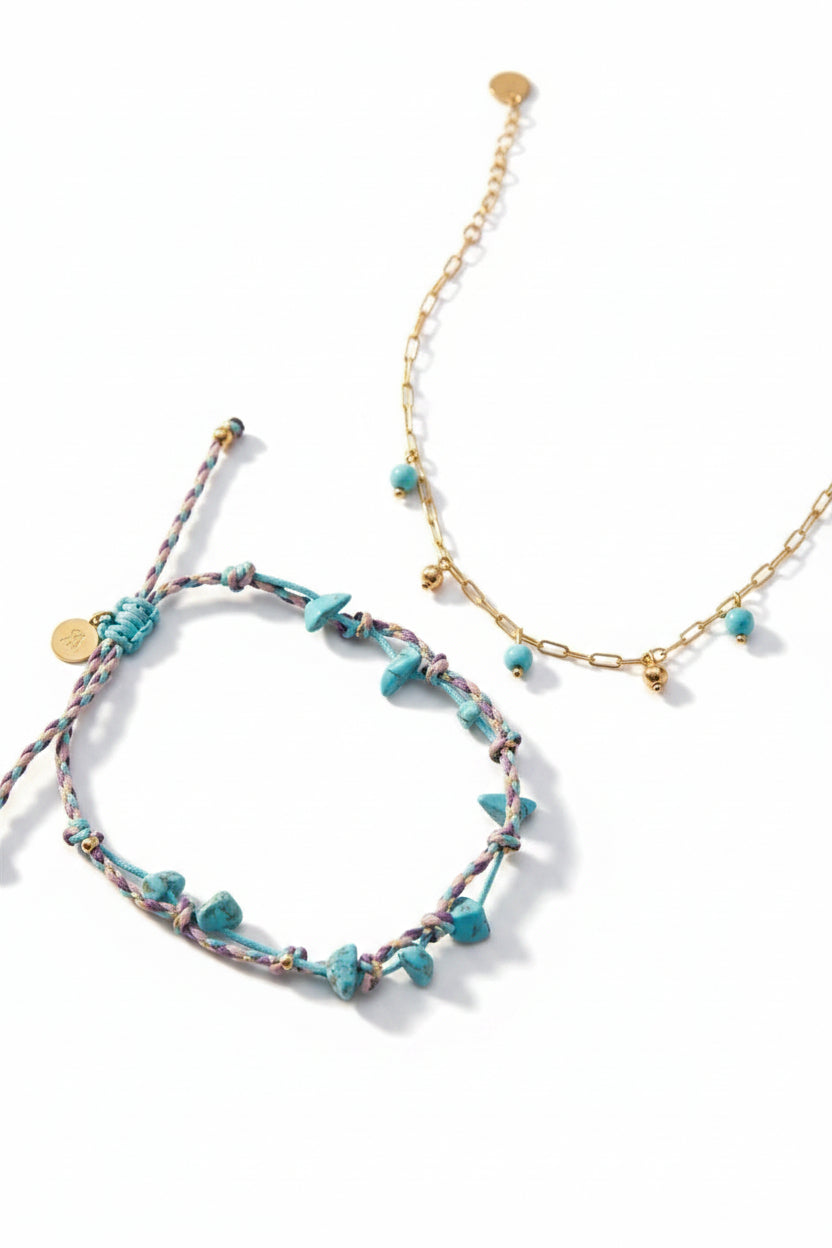 Borneo — Duo Bracelet Chaîne & Lien Tressé Pierres Naturelles