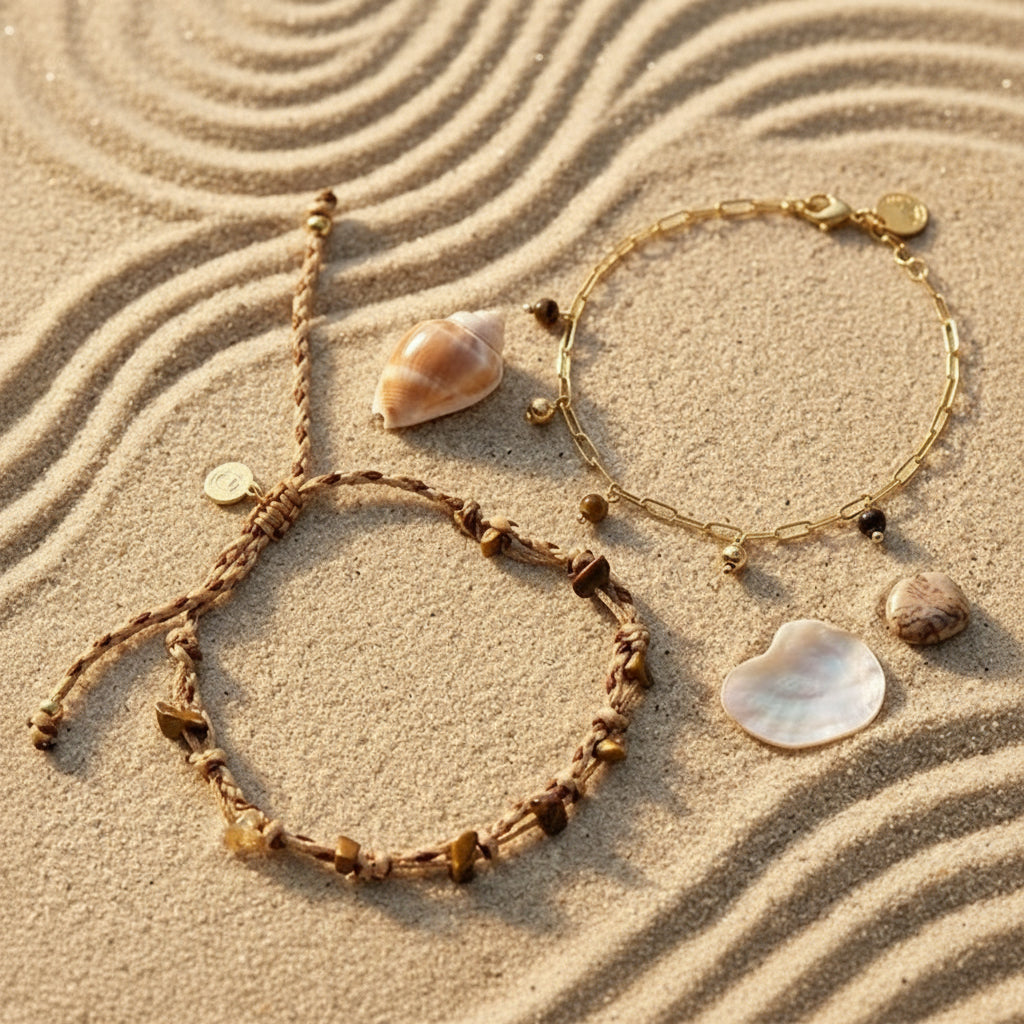 Borneo — Duo Bracelet Chaîne & Lien Tressé Pierres Naturelles