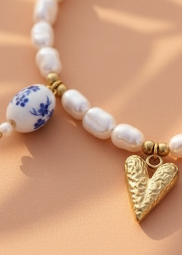 Valencia - Bracelet Perles & Charm Cœur Doré