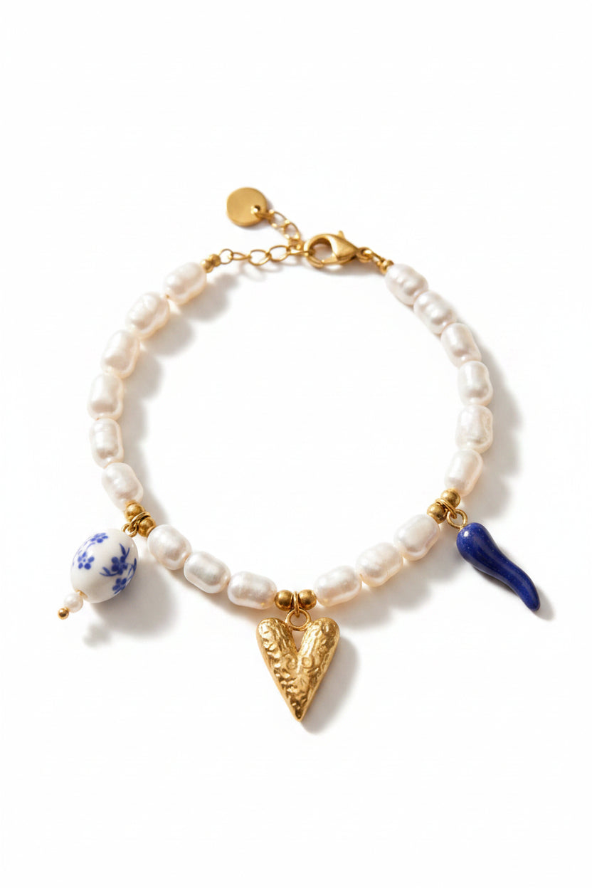 Valencia - Bracelet Perles & Charm Cœur Doré