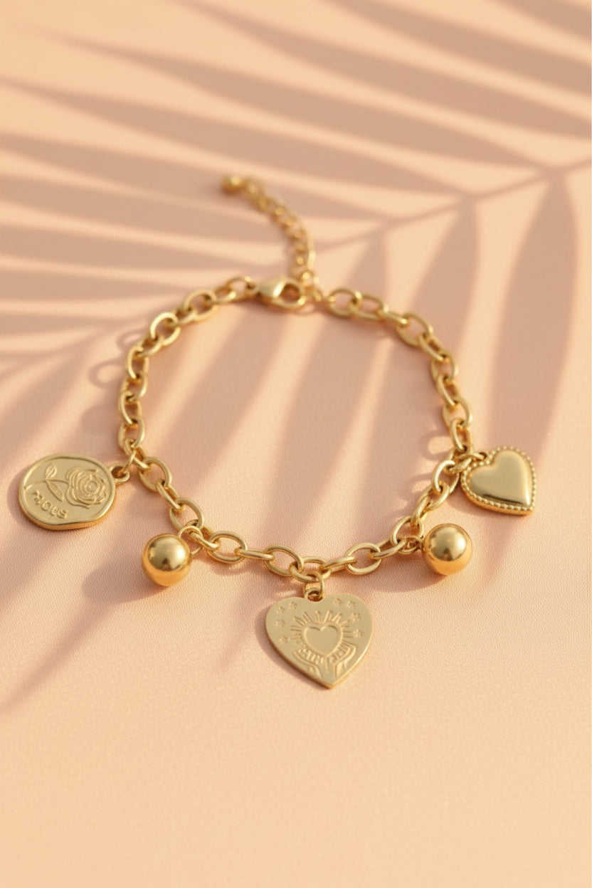 Vérone - Bracelet Charms Gravés Doré
